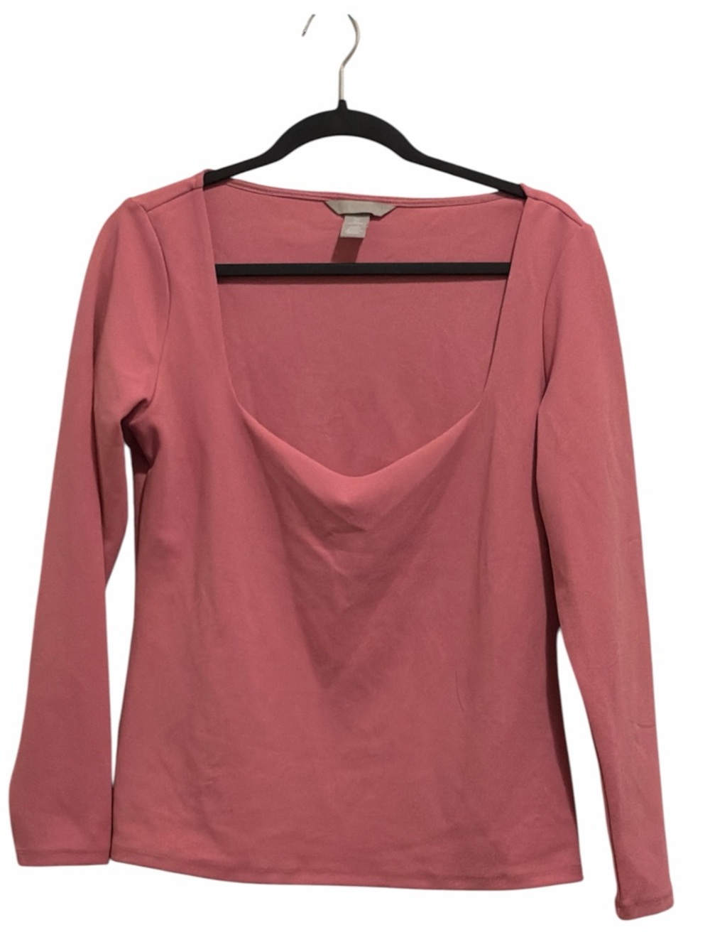 H&M Womens Long Sleeve Scoop Neck Top in Dusty Rose